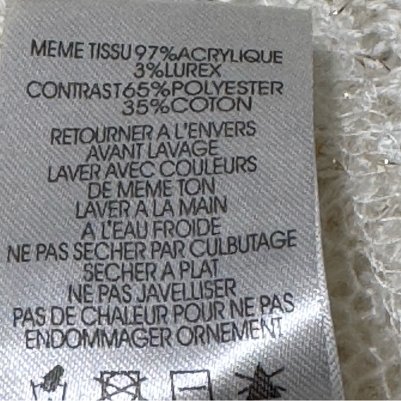 Miss Me Loose Crochet Sheer Sweater Cream Color Long Sleeve V Neck Medium - Picture 13 of 13